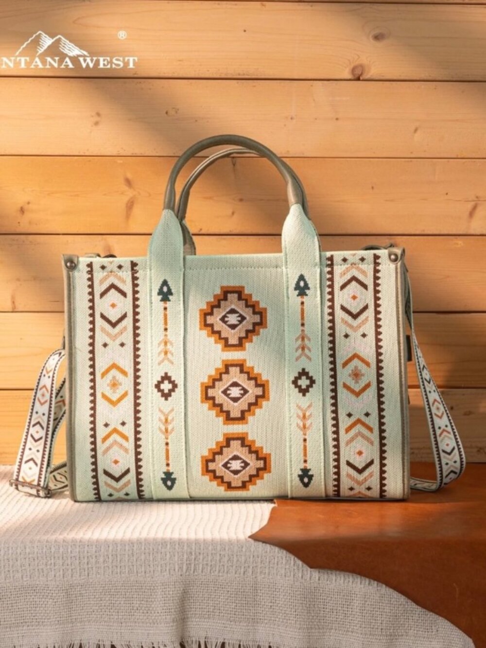 Montana West Aztec Retro Arrows Dual Sided Print Large Tote/Crossbody Green